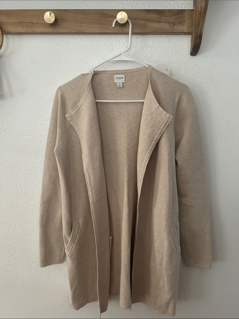 J. Crew Neutral Beige Open-Front Cardigan Coatigan